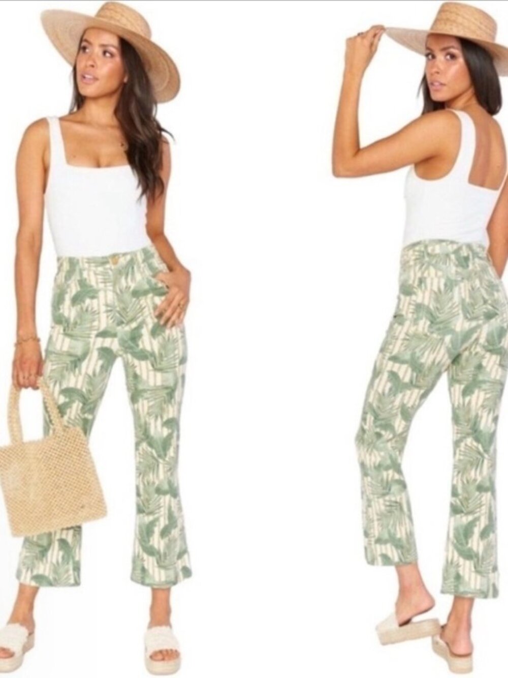 SHOW ME YOUR MUMU MUMU BLUE cropped hawn trouser bamboo palm pants (sz24)
